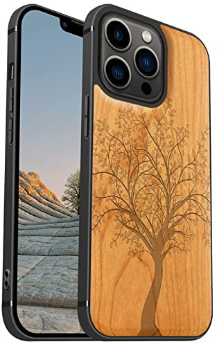 Carveit Coque magnétique pour iPhone 13 Pro Étui de Protection [Artistique Cerise] [Pare-Chocs en TPU Souple] Coque de téléphone Antichoc Compatible avec 13Pro Magsafe Coque (Arbre feuillu)