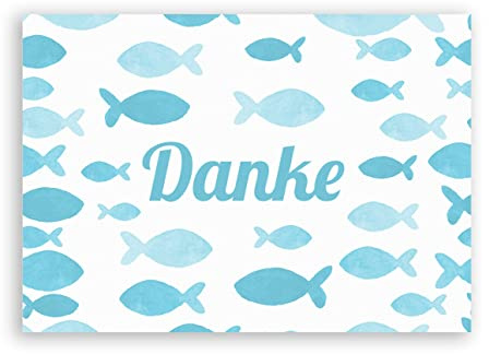Friendly Fox Dankeskarten Fische, Danke Taufe Konfirmation Kommunion, 12 Dankeschön Karten, Blanko Klappkarten mit blauen Fischen, Karte Danke Set