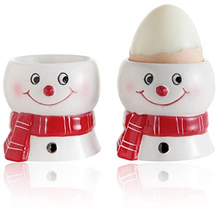 WW STYLE Eierbecher im 2er-Set, Hochwertige Keramik, Design Süßer Schneemann, Porzellan, Eierhalter Geschirr Dekoration Geschenk Weihnachten Geburtstag Familie Freunde Kinder…