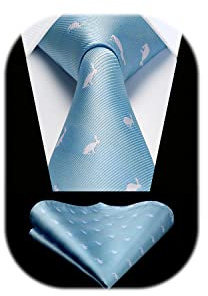 HISDERN Men's Animal Pattern Ties Wedding Tie Handkerchief Fashion Print Business Necktie & Pocket Square Set