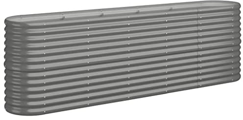 vidaXL Garden Raised Bed - Powder-Coated Steel Planter Box, Outdoor Rectangle Flower Bed, 224x40x68 cm, Grey, Weather-Resistant