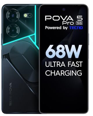 TECNO Pova 5 Pro 5G (mörk illusion, 8 GB RAM, 256 GB lagring) | Segment 1:a 68 W ultrasnabb laddning | Indiens första flerfärgade bakgrundsbelyst ARC-gränssnitt | 50 MP AI dubbelkamera | 6,78 tum FHD+