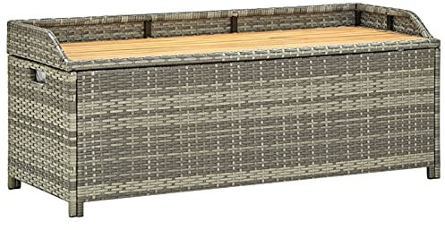 Homgoday Gartenbank mit Stauraum 120 cm Poly Rattan Grau Gartenmöbel Model46481