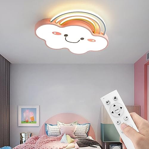 AHXIAOZN LED Kinderzimmer Lampe Decke,56W Acryl Schlafzimmer Kinderzimmerlampe Dimmbar Deckenleuchte,Kreative Wolken Regenbogen Smiley Deckenlampe, Junge Mädchen Kinderzimmer Lampen Mit Fernbedienung