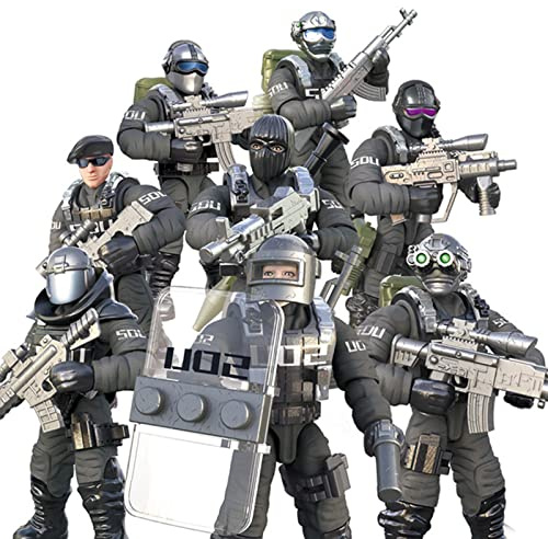 MEIEST 8 PCS Mini SWAT Model Figurines d'action Militaire, City Police Model Block Toy avec Une variété d'accessoires d'armes Militaires, Party Favor Set (SDU)