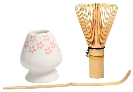 Guangcailun 3 in 1 Matcha Set Safe Bamboo Whisk Teaspoon Ceramic Bowl Handmade Tranditional Tea Sets Tea-making Tools, white