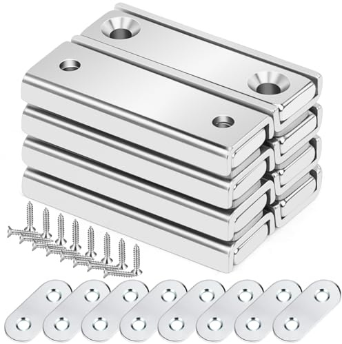 Wukong 8PCS Magnete Rechteckig, 40 x 13,5 x 5 mm Neodym Magnete mit Loch Extra Starker Magnet zum Schrauben für Haushalt und Industrie Werkzeuge Schlüssel Küche Kühlschrank