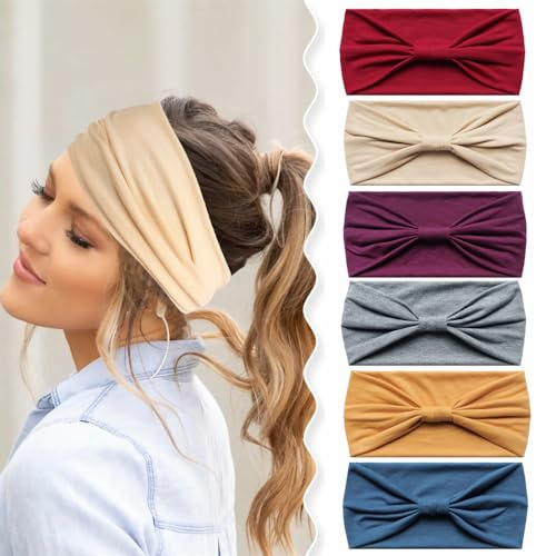 Kopftücher für Frauen Breite Stirnbänder Boho Mode geknotet Haarbänder für Erwachsene Frauen Mode Bandanas Yoga Sport Haarschmuck (6Wchunse)