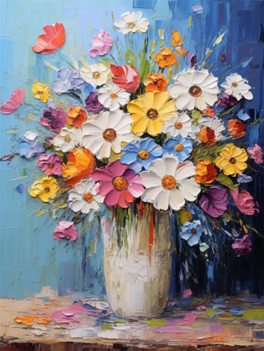 Taxpy Dipinto su tela Fiori dipinti ad olio sul davanzale della finestra,40 * 60cm Stampa su Tela da Parete ad Acquerello Pittura ad Olio su Tela, Decorazione per la casa e Il Soggiorno