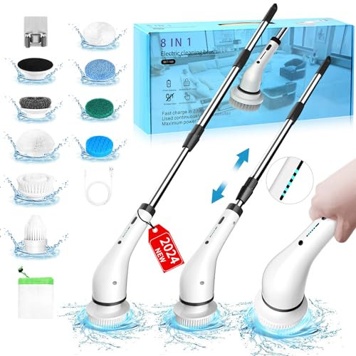 ERAVOR 2024 Nuovo Spazzola elettrica per la pulizia elettrica 12 in 1, 450 giri/min, pulizia potente, 1,5 ore, doppia velocità, con braccio di estensione per cucina,piastrelle,pareti,pavimenti,doccia