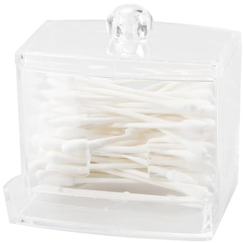 Tabanzhe Transparent Acrylic Q-Tip Organizer with Lid: A Chic Solution for Your Cotton Swabs and Balls, Clear Cotton Bud Holder Dispenser, Cotton Ball Swab Jar Canister Cosmetics Makeup Storage Box