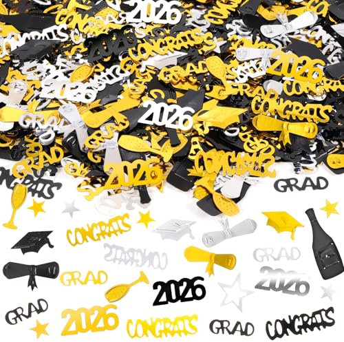 HOWAF 1500 Stk Graduation Deko 2026 Abschluss Konfetti Glückwunsch Graduation Streudeko Doktorhut Konfetti Tischdeko Bachelor Deko Bestandene Prüfung Geschenk 2026 Abschluss Deko, Schwarz Gold