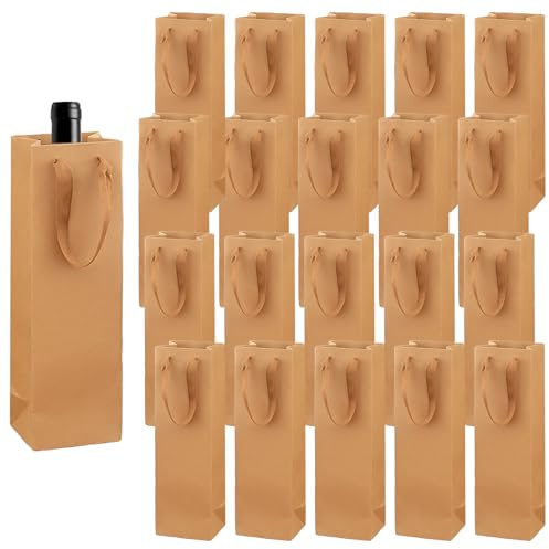 Kraftpapier Wein Geschenktüten: WEGREAT 20 Stück Geschenktüten für Wein, Wein Champagner Geschenktüten Recycelbarer für Weihnachten, Party Geschenktüten Flaschen, Geburtstag, Hochzeit (Braun)