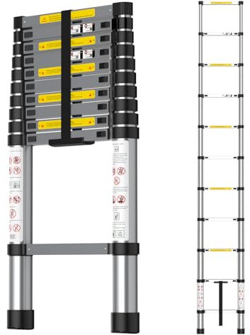 Kidsgigglz Scala Telescopica in Alluminio Regolabile, Pieghevole, Portatile Estensibile Multiuso, Carico Massimo 150 kg, per Casa Magazzino ect, 3,2m