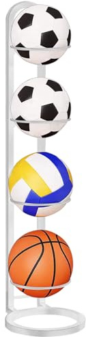axbeeax Ball-Aufbewahrungsregal, abnehmbarer Würfel-Fußballständer, langlebig, vertikaler Ballständer, Präsentationsständer für Volleyball, Basketball, Fußball, drinnen und draußen (4 Schichten weiß)