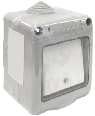 Glowster Pulsador estanco con LED, IP55, 10A, 250V, ideal para activar equipos en condiciones húmedas y ambientes exteriores.