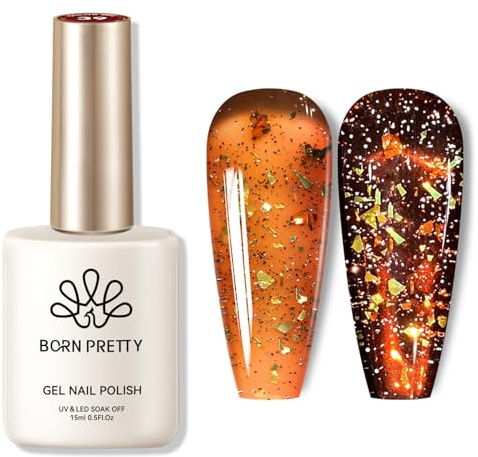 Born Pretty UV Nagellack Glitzer Jelly Orange 15ml - Gel Nagellack UV Herbst Winter Transparent Natur UV LED Soak off Manicure Gel Lacquer Varnish
