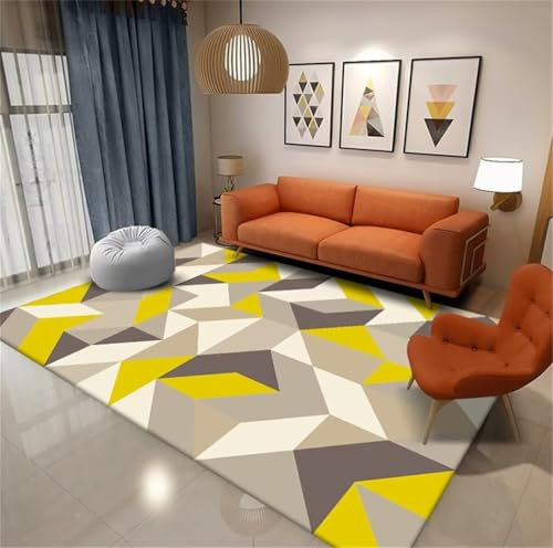 RUGMRZ Teppich Flur 90x150CM Balkon Kinder Jungs Gelb Pflegeleichter, moderner Lernteppich mit geometrischem Muster