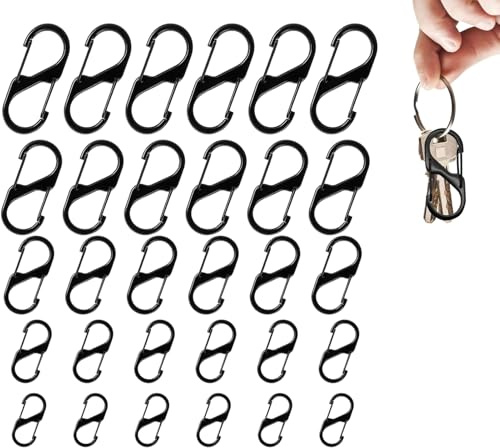 30Pcs S Small Carabiner Keyring Clip, 5 Size Carabiner Clips Snap Hooks Dual Opening Keychain Clip Karabiner Snap Hook Dual Spring Keyring Clips for Hiking Fishing Camping Traveling