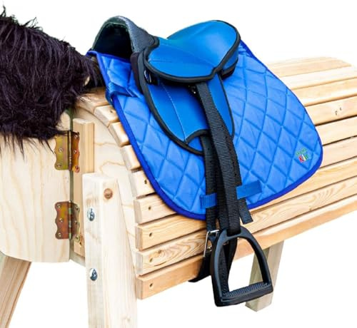 Brama West Holzpferd Sattel Set „My Happy Pony“ | Sattel für Shetty Pony Holzpferd Plüschpferd | mit Satteldecke, Sattelgurt, Steigbügel & Steigbügelriemen - Blau