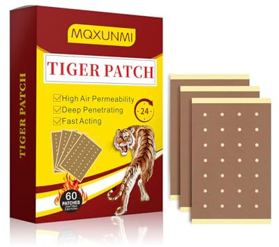 MQXUNMI Tiger Patches, 60pcs Ultra Strength Pain Relief Patches, Natural Wormwood Relieves Muscle Soreness Heat Patches for Back, Knee and Shoulder Muscle Pain Relief