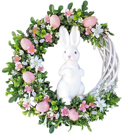 FIYSON Osterkranz zum Aufhängen, Osterhasen-Ei-Kranz,Zu Ostern Kaninchen Türkranz,Kranz Anhänger Wandtafel,Kaninchen-Ei-Anhänger für Party, Geburtstag, Heimdekoration, Innenbedarf (Rosa)