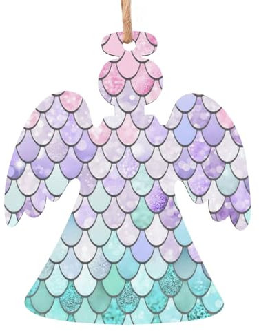 Meerjungfrau Pastell rosa lila Tee Wasser Druck Tannenbaum Holzschmuck Anhänger Handwerk Weihnachtsdeko Hänger Dekoration