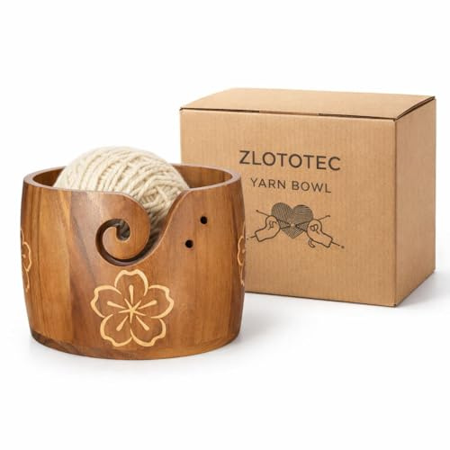 ZLOTOTEC Garnschale, extra groß, Kiefernholz, einzigartiges Design, Häkelschale für Garnhalter, Stricken, Häkeln, Makramee, Bastelzubehör, Geschenk für Strickliebhaber(17.78 x 12.7cm,5x7in)