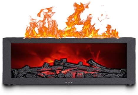 Fireplace Diffuser, Diffuser Kamin mit 3D Flammen, Kaminöl-Diffusor mit Timer, Leiser Kamindiffusor mit 7 Farbige Ambiente-Beleuchtung für Haus Büro Schlafzimmer, Schwarz