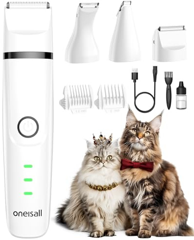 oneisall 3 in 1 Schermaschine Katze Hunde Set, Leise Katzenrasierer Profi Haarschneidemaschine für Katzen Hunde für Pfoten, Hintern, verknotet, Dingleberry