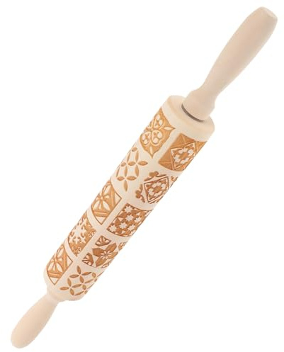 MAGICLULU Mattarello Per Farina 39 Cm X 4 5 Cm Mattarello Per Biscotti in Rilievo in Legno Con Motivo Tradizionale
