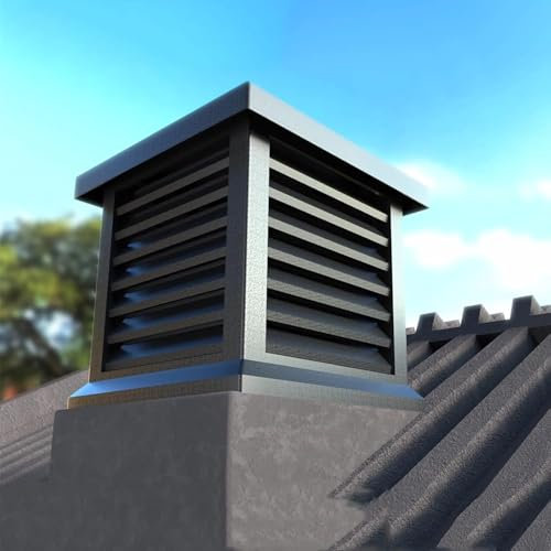 PRMTYUP Kamin Kappen, Quadratische Rauchrohr Kappen Aus Aluminiumlegierung, Allwetter-Kaminabdeckung Aus Gitter, Passend Für Gemauerte Außenkaminkacheln,Schwarz,60cm