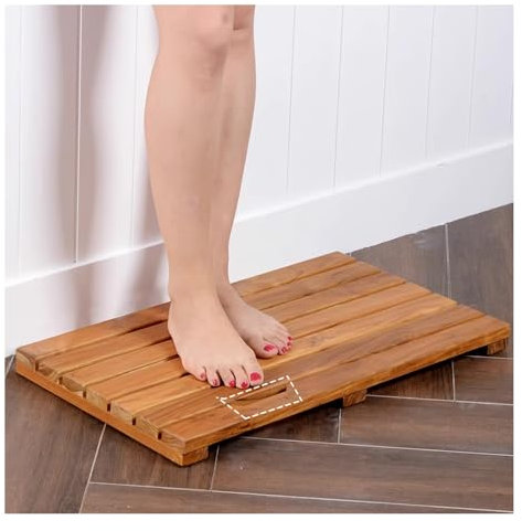 Tapis de bain antidérapant en teck – Tapis de douche rectangulaire pour salle de bain et spa – Tapis de sol en caillebotis en bois durable (marron, 78,7 x 94 cm) – Idéal pour la maison et l'