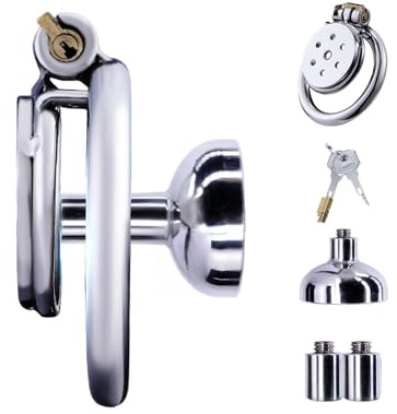 Inverted Chastity Cage Made of Stainless Steel Male Cock Cage with Urinal Tray and Catheter Penis Cage is Waterproof and Breathable Flat Chastity Device with Lock for Men's Penis Restraints (1.96in,C)