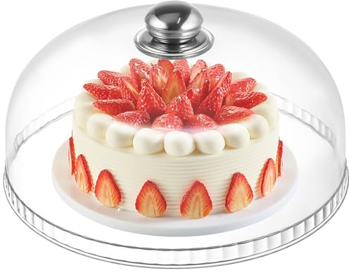 Besportble Kuchenhaube Aus & Edelstahl - Transparente Staubschutzabdeckung FüR Torten GebäCk Und Buffets Ideal FüR Zuhause Café & Outdoor-Events 25.5 Cm Durchmesser
