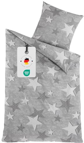 Carpe Sonno® Baumwoll Bettwäsche 135x200 | Sterne Grau Renforce Rosa Muster | Allergiker Bettwäsche Baumwolle
