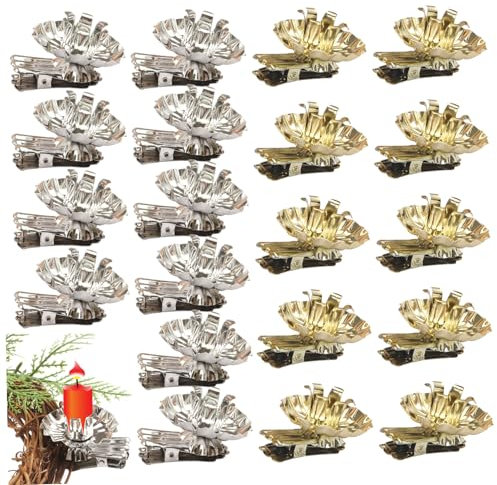 20 portacandele a forma di fiore per albero di Natale, con clip in metallo, per albero di Natale, decorazioni per feste di compleanno