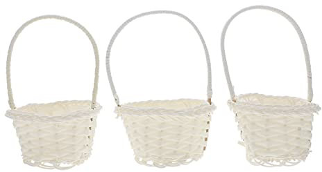Holibanna Cestas Tejidas a Mano De Ratán Plástico Blancas 3 Piezas (Ovalada, Redonda y Forma De Corazón) Portátiles Ligeras para Flores, Dulces y Decoración De Fiestas