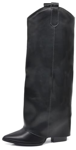 IF FASHION Stivali Alti A Punta Gambale A Ghetta Cownboy Texani Con Tacco Alto Da Donna GA017