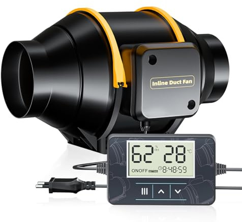 QiCrafe 100mm Intelligente Rohrventilator für Badlüfter, Rohrlüfter mit Temperatur und Feuchtigkeitssensor Timer, Heimgebrauch, Belüftung und Abluftgebläse
