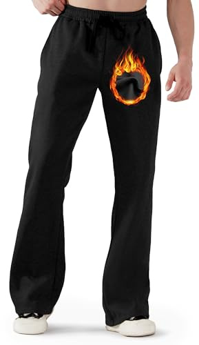ineepor Baggy Joggers Men Flared Fleece Sweatpants Wide Leg Tracksuit Bottoms with Pockets Elastic Drawstring Loose Fit Trousers Warm Sweat Pants Lounge Gym Sports Black