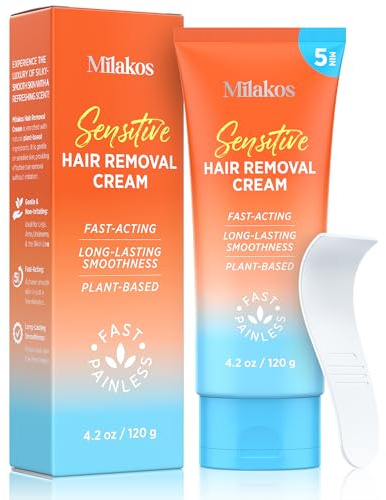 Milakos Hair Removal Cream for Women - 5-Minute Painless Depilatory for Sensitive Skin & Bikini Area - Plant-Based, No-Irritation Formula for Legs, Arms & Underarms