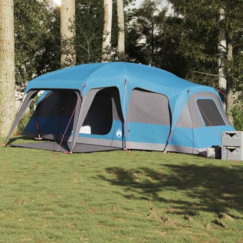 HaoChrymec Familienzelt mit Vorzelt aus Wasserdichtem 185T Polyester, Kuppel-Design, Ideal für 9 Personen, Tunnelzelt, Camping Zelt, Pop Up Zelt für Garten, Blau, 268/670 x 280/455 x 230 cm