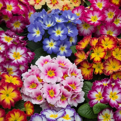 Primrose 'Bonelli Bicolour Mix'. Plug Plant x6. Primula plants, winter bedding flowers. Bedwen Plants Online Garden Centre