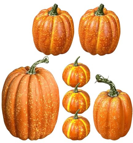 Genérico Decoración de Calabazas - Juego de 7 Calabazas Falsas Naranjas Decoración Halloween - para Fiestas De Halloween Adornos para Cocina Mesa Escritorio Estantes Jardín Interior Y