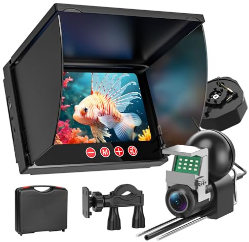 Underwater Fishing Camera,1080P Portable Fish Finder with 5 Waterproof IPS Screen,220° Ultra-Wide Ice Fishing Camera with 12 IR LED Night Vision,10000mAh Battery&100FT Cable for Boat, Lake & Kayak