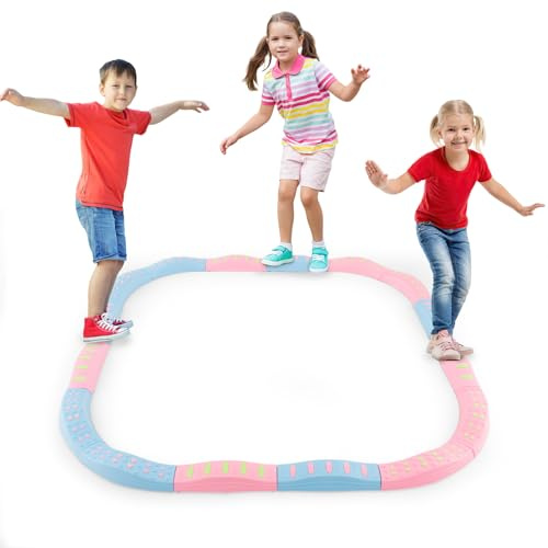 GOPLUS Kinder Balancierbalken Set, 20-teiliges Balancierblöcke mit gebogenen Oberflächen & rutschfesten Fußpolstern, Balanciersteine Balance Board für drinnen & draußen für Kinder ab 3 (Grün)