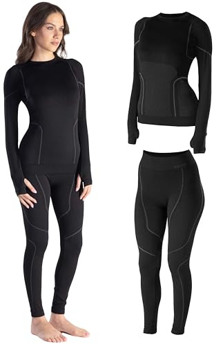 Risalti Tuta Termica Donna Invernale Lana Merino Tech - Completo Maglia Termica Donna e Calzamaglia in Merino Premium e Dryarn, Intimo Seamless, Traspirante e Termoregolante Estremo - Made in Italy