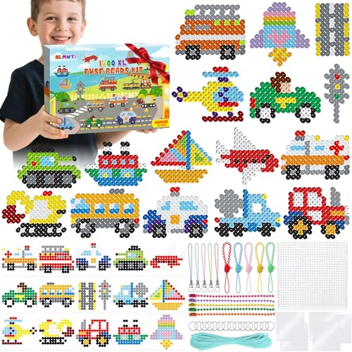 NLMWTI Kit Perline da Stirare 10MM, 1500 Pezzi 19 Colori per bambini dai 3 anni in su, XL Perline da Stirare Portachiavi e Carta da Stiro, Regalo di Natale per Bambini