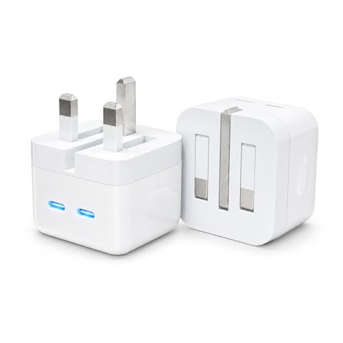 USB C Plug, 50W 2 Port Dual USB-C Fast Charger Plug UK Compatible with iPhone 17 air/16/15/15 Pro/15 Pro Max/14/14 Pro/13/13 Pro/12/12 Pro/11/ipad,Type C Plug Fast Charging for Watch Dual Port USBC